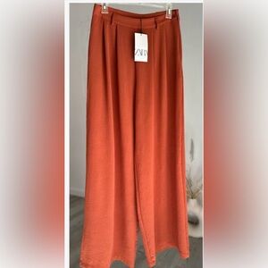 Zara Trousers Flowy Wide Leg Palazzo Pants Size M Russet Color NWT